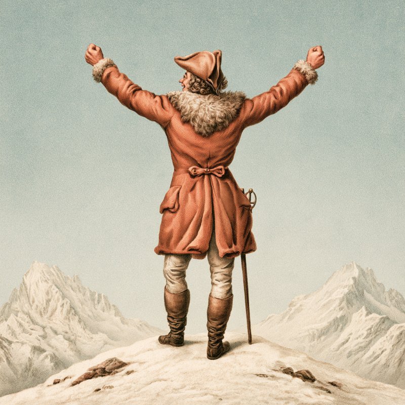 un alpiniste debout au sommet, bras levés